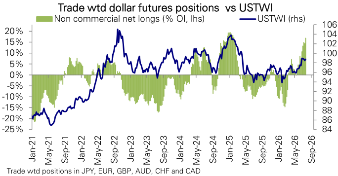 Figure 146: US trade-weighted dollar positioning