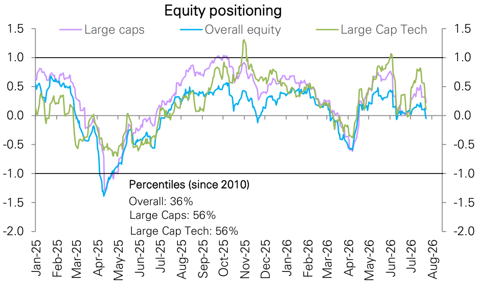 Figure 8: Positioning in large-cap Tech has been cut sharply from elevated levels to near neutral
